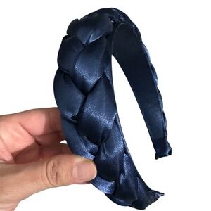 Braided Satin Headband - Navy Blue